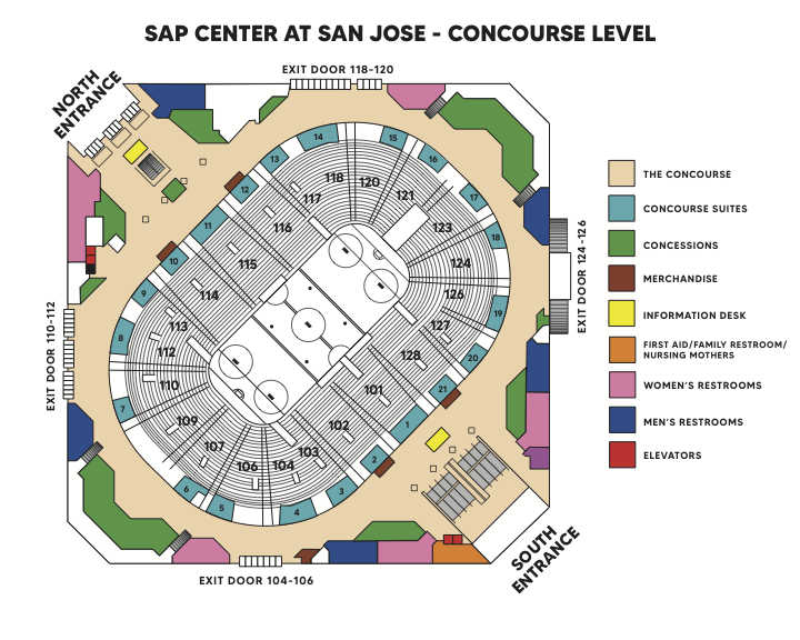 Map of SAP Center at San Jose - Concourse Level